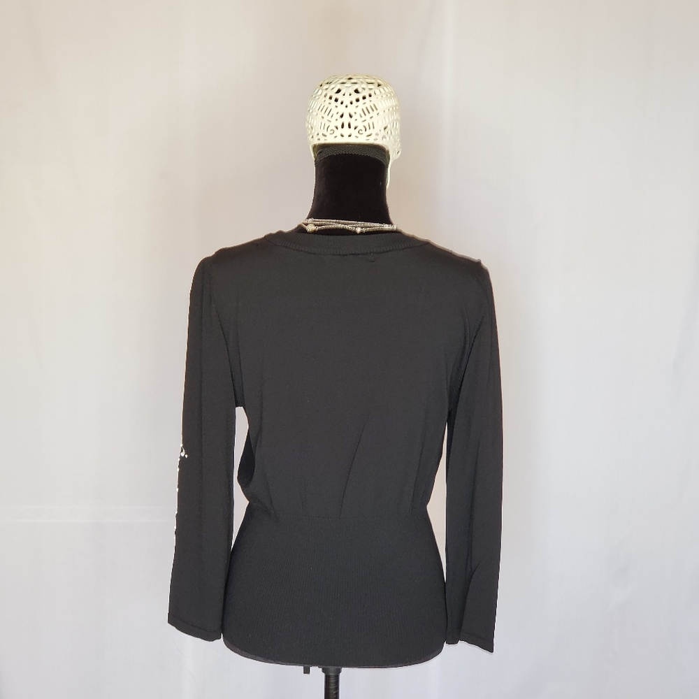 ♡ Vintage Ninety Black High Waist Sweater V-neck Faux Layered Size XL - Picture 3 of 10